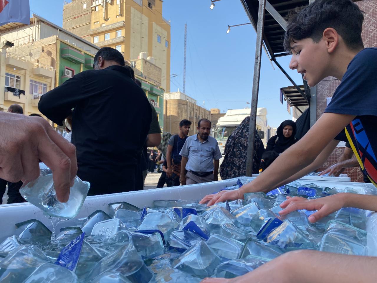 Imam Hussein Charity mawkib serving pilgrims during Arbaeen