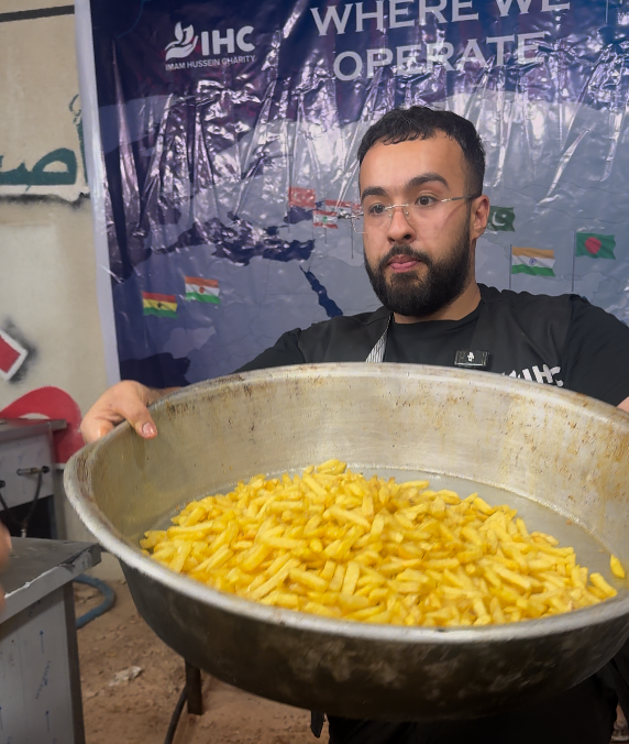 French fries prepared for Arbaeen pilgrims at the mawkib